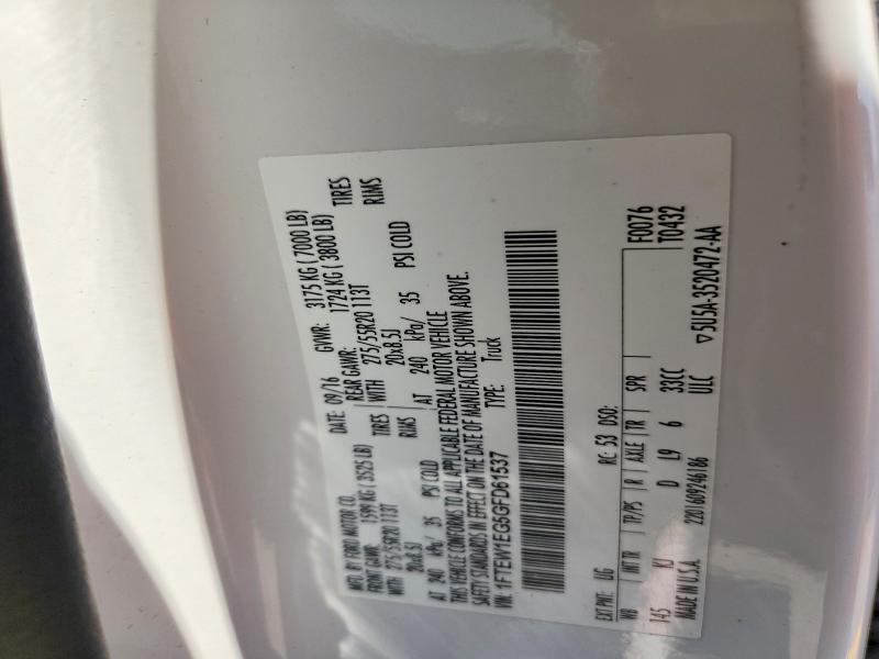 2016 Ford F150 მანქანა იყიდება აუქციონზე, vin: 1FTEW1EG5GFD61537, აუქციონის ნომერი: 64243486