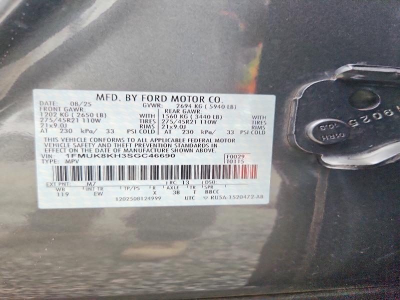 63954266 :رقم المزاد ، 1FMUK8KH3SGC46690 vin ، 2025 Ford Explorer مزاد بيع