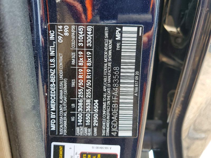 Aukcja sprzedaży 2015 Mercedes-benz Ml, vin: 4JGDA0EB1FA483568, numer aukcji: 64441906