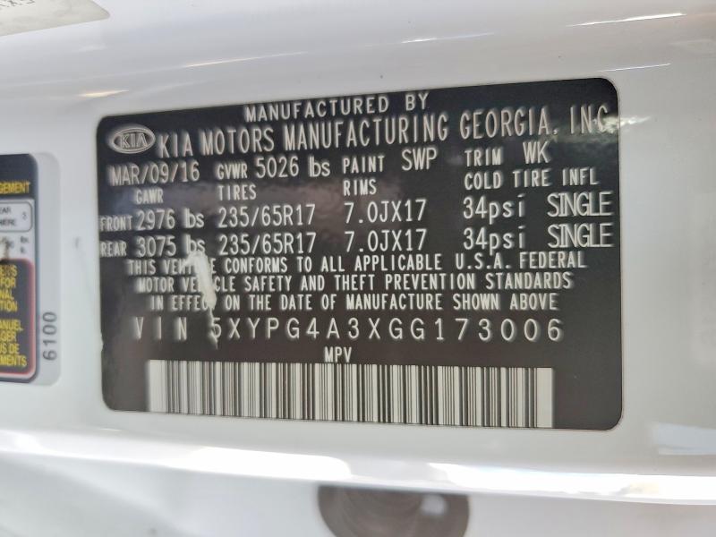 Продажа на аукционе авто 2016 Kia Sorento, vin: 5XYPG4A3XGG173006, номер лота: 66118356