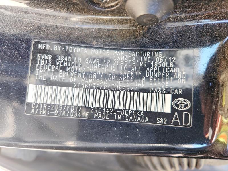Продаж на аукціоні авто 2012 Toyota Corolla, vin: 2T1BU4EE8CC889827, номер лоту: 64305006