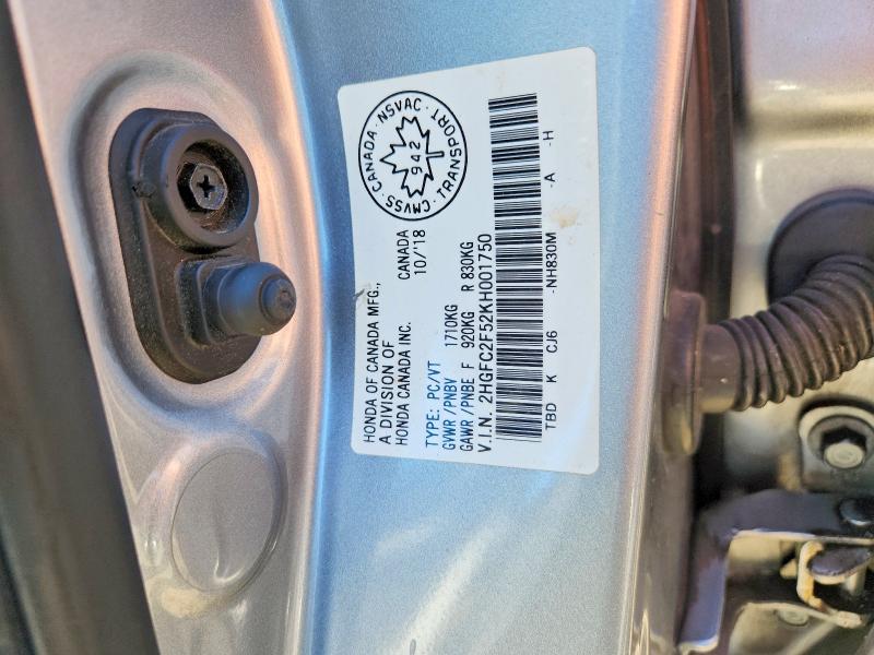 65134706 :رقم المزاد ، 2HGFC2F52KH001750 vin ، 2019 Honda Civic مزاد بيع