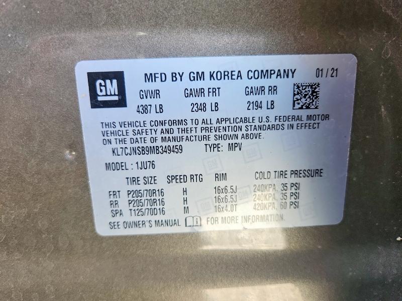 Продажа на аукционе авто 2021 Chevrolet Trax, vin: KL7CJNSB9MB349459, номер лота: 63725496