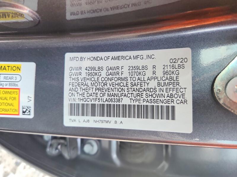 Продажа на аукционе авто 2020 Honda Accord, vin: 1HGCV1F51LA063387, номер лота: 64677226