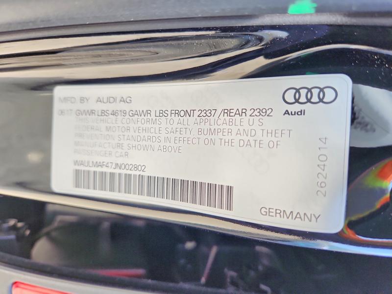 Продаж на аукціоні авто 2018 Audi A4, vin: WAULMAF47JN002802, номер лоту: 62934116