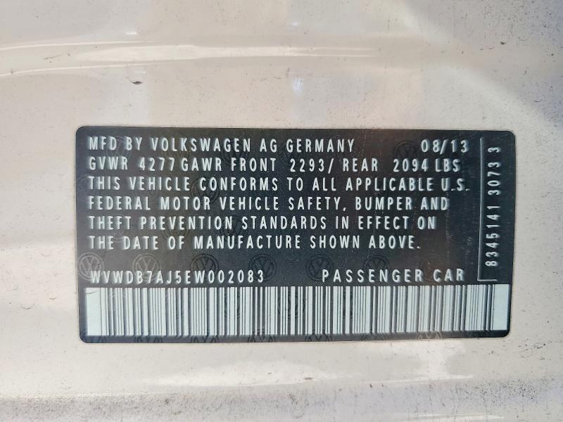2014 Volkswagen Golf მანქანა იყიდება აუქციონზე, vin: WVWDB7AJ5EW002083, აუქციონის ნომერი: 64022526
