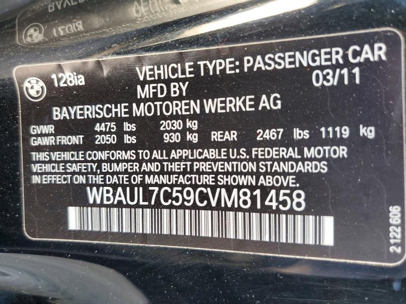 2012 Bmw 128 მანქანა იყიდება აუქციონზე, vin: WBAUL7C59CVM81458, აუქციონის ნომერი: 63018656