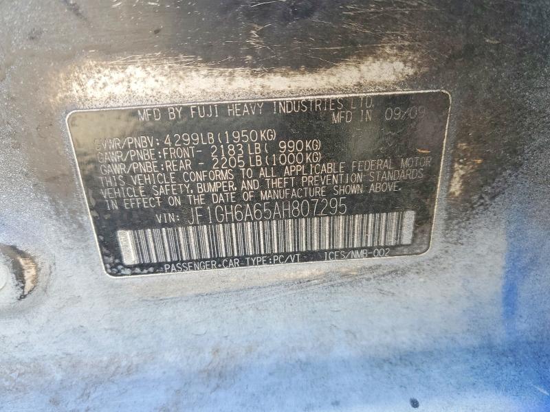Aukcja sprzedaży 2010 Subaru Impreza, vin: JF1GH6A65AH807295, numer aukcji: 64695886