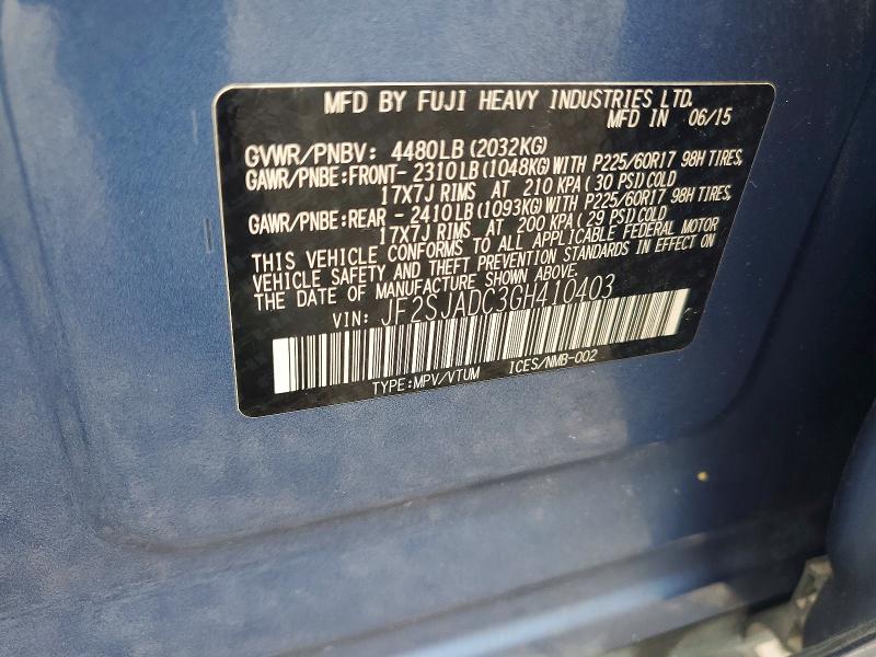 Aukcja sprzedaży 2016 Subaru Forester, vin: JF2SJADC3GH410403, numer aukcji: 64818216