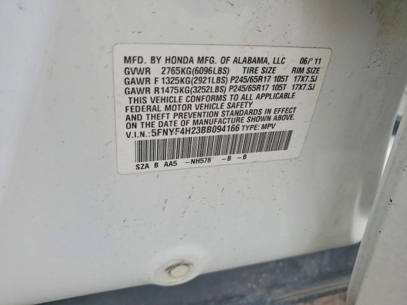 Продажа на аукционе авто 2011 Honda Pilot, vin: 5FNYF4H23BB094166, номер лота: 64446256