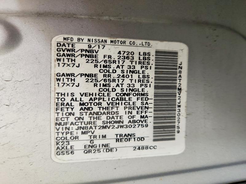 Продаж на аукціоні авто 2018 Nissan Rogue, vin: JN8AT2MV2JW302759, номер лоту: 64770566