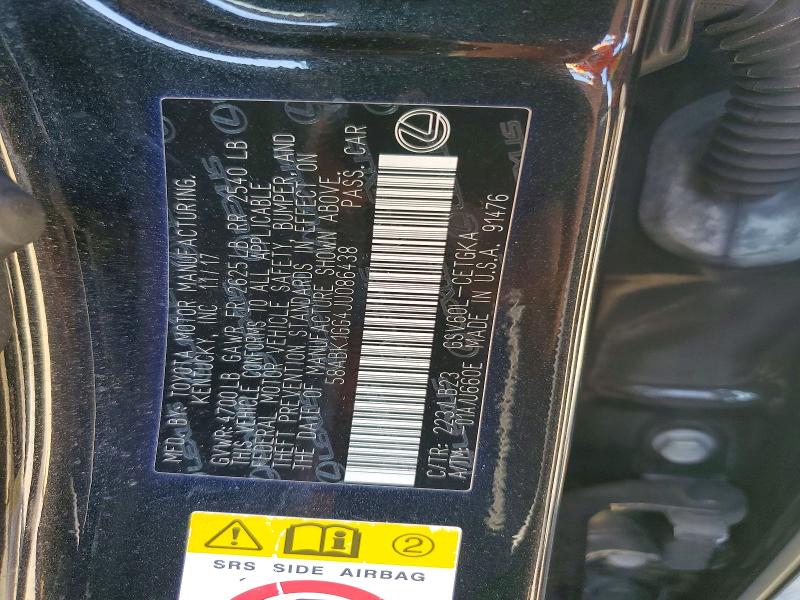 63717546 :رقم المزاد ، 58ABK1GG4JU086438 vin ، 2018 Lexus Es مزاد بيع