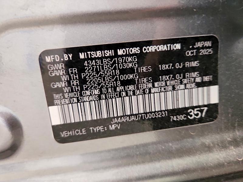 2026 Mitsubishi Outlander Sport მანქანა იყიდება აუქციონზე, vin: JA4ARUAU7TU003231, აუქციონის ნომერი: 65016486