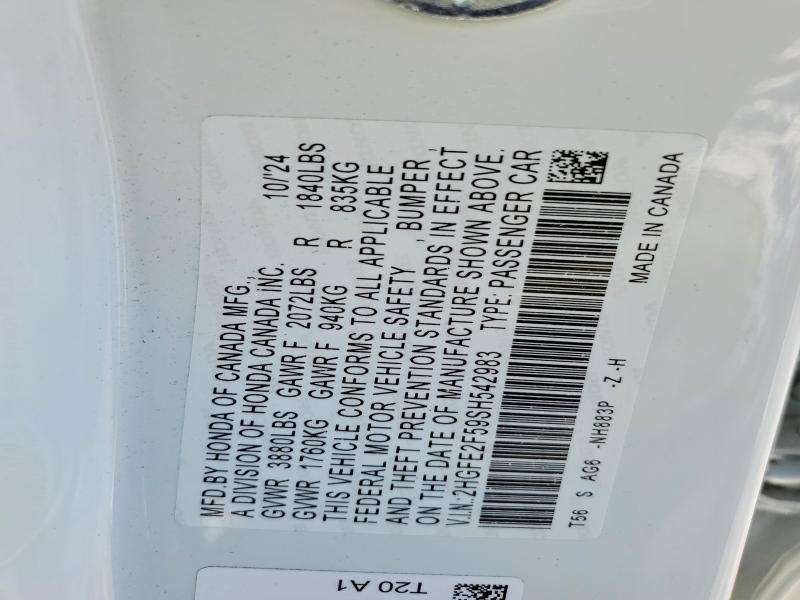 2025 Honda Civic მანქანა იყიდება აუქციონზე, vin: 2HGFE2F59SH542983, აუქციონის ნომერი: 65521766