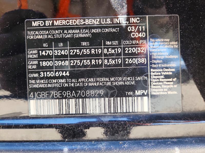 63254166 :رقم المزاد ، 4JGBF7BE9BA708829 vin ، 2011 Mercedes-benz Gl مزاد بيع