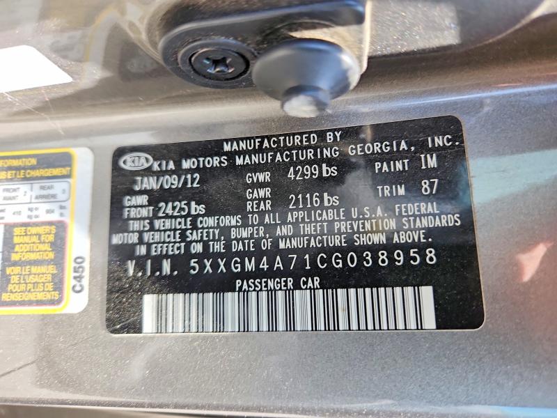 Auction sale of the 2012 Kia Optima, vin: 5XXGM4A71CG038958, lot number: 64825556