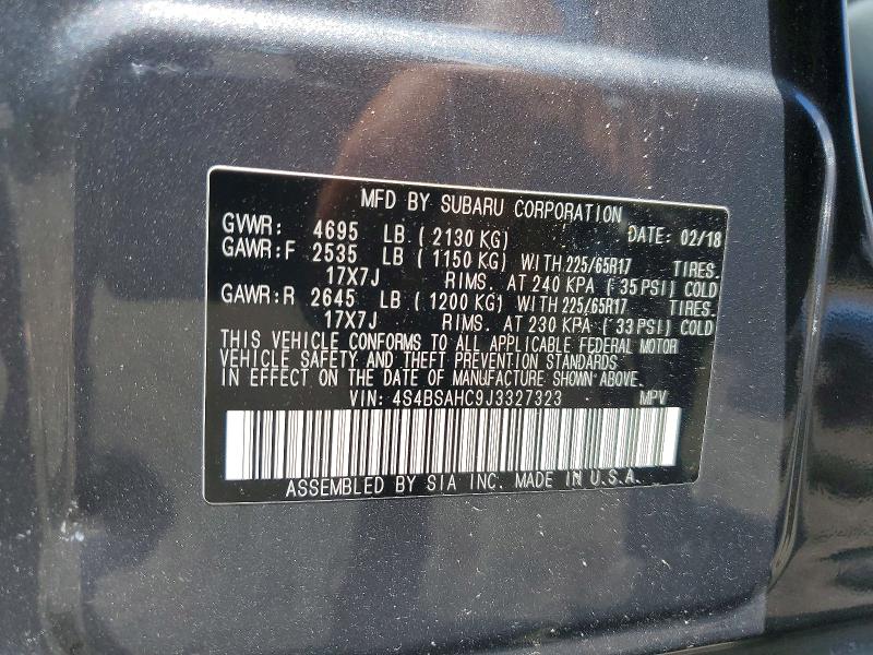 2018 Subaru Outback მანქანა იყიდება აუქციონზე, vin: 4S4BSAHC9J3327323, აუქციონის ნომერი: 63463776