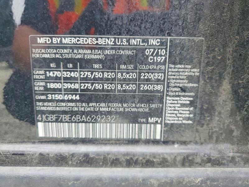2011 Mercedes-benz Gl მანქანა იყიდება აუქციონზე, vin: 4JGBF7BE6BA629232, აუქციონის ნომერი: 63618896