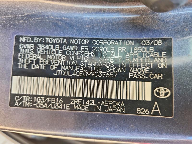 Продаж на аукціоні авто 2009 Toyota Corolla, vin: JTDBL40E099037657, номер лоту: 64623196