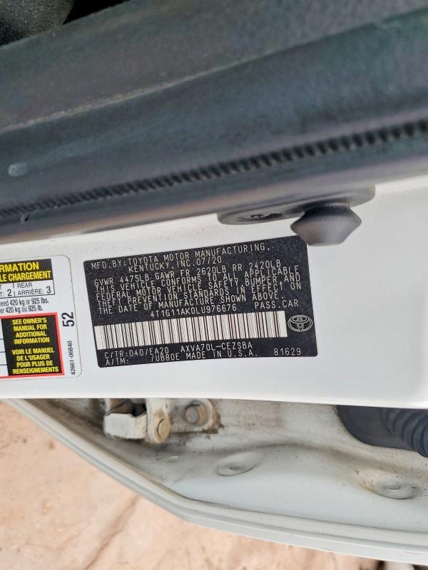 Aukcja sprzedaży 2020 Toyota Camry, vin: 4T1G11AK0LU976676, numer aukcji: 66976036
