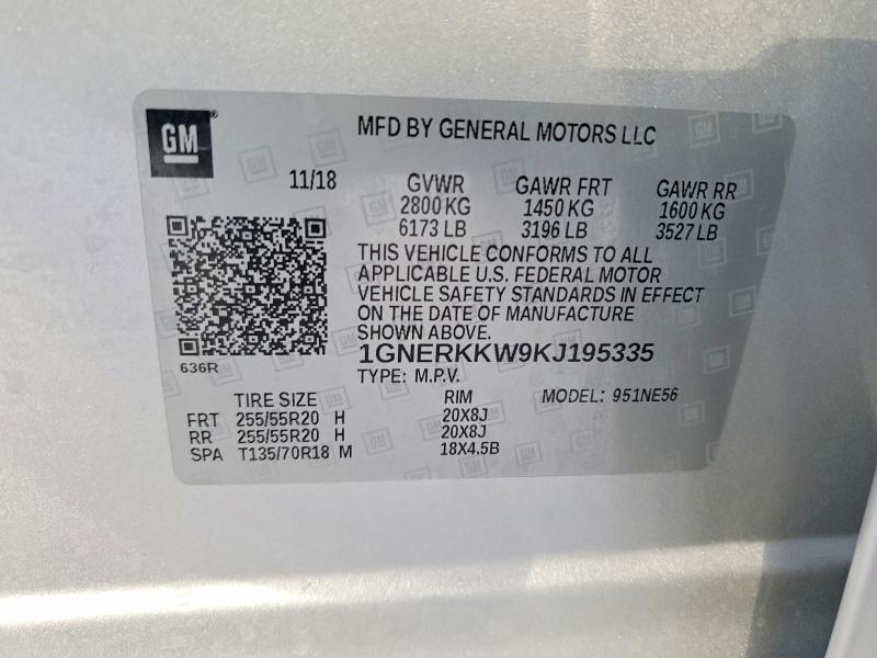 Aukcja sprzedaży 2019 Chevrolet Traverse, vin: 1GNERKKW9KJ195335, numer aukcji: 63014916