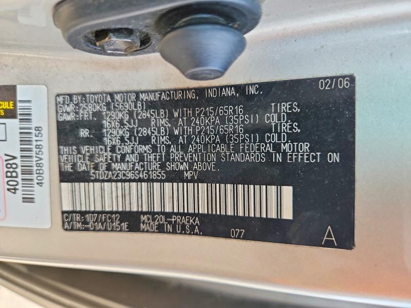 Aukcja sprzedaży 2006 Toyota Sienna, vin: 5TDZA23C96S461855, numer aukcji: 64291586
