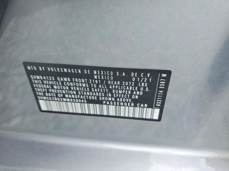 64321176 :رقم المزاد ، 3VWC57BU2MM038045 vin ، 2021 Volkswagen Jetta مزاد بيع
