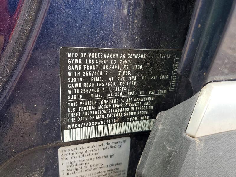 63439406 :رقم المزاد ، WVGBV3AXXDW561117 vin ، 2013 Volkswagen Tiguan مزاد بيع