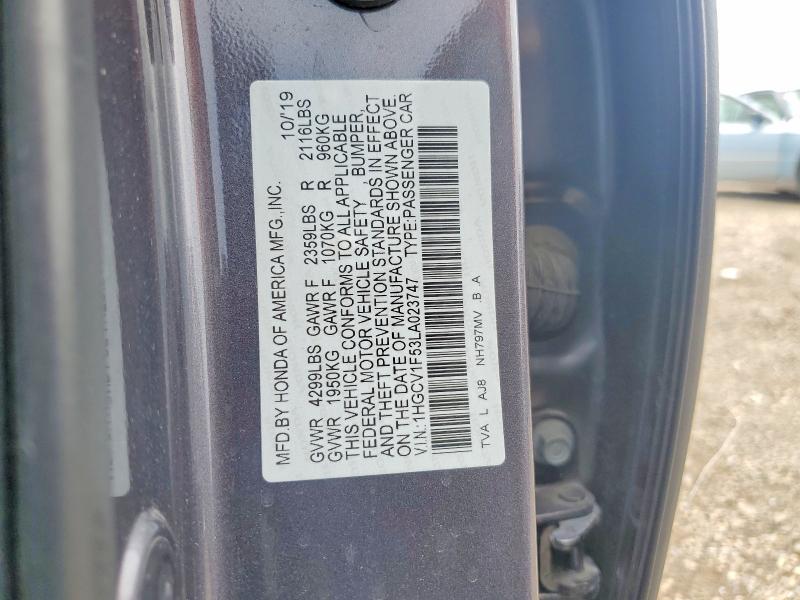 2020 Honda Accord მანქანა იყიდება აუქციონზე, vin: 1HGCV1F53LA023747, აუქციონის ნომერი: 65308866