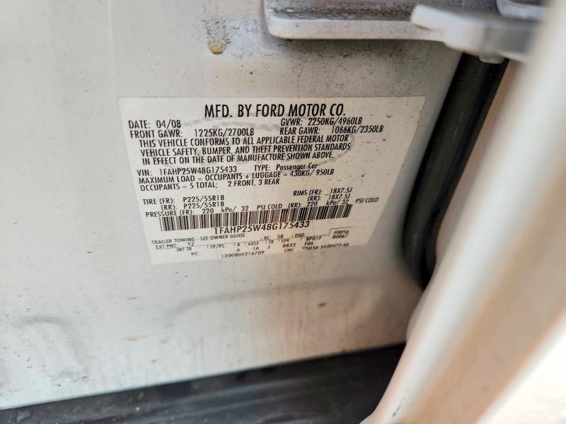 2008 Ford Taurus მანქანა იყიდება აუქციონზე, vin: 1FAHP25W48G175433, აუქციონის ნომერი: 64533936