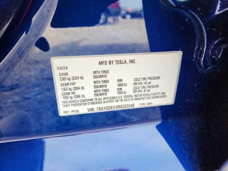 Aukcja sprzedaży 2024 Tesla Model Y, vin: 7SAYGDEE4RA283348, numer aukcji: 63480016
