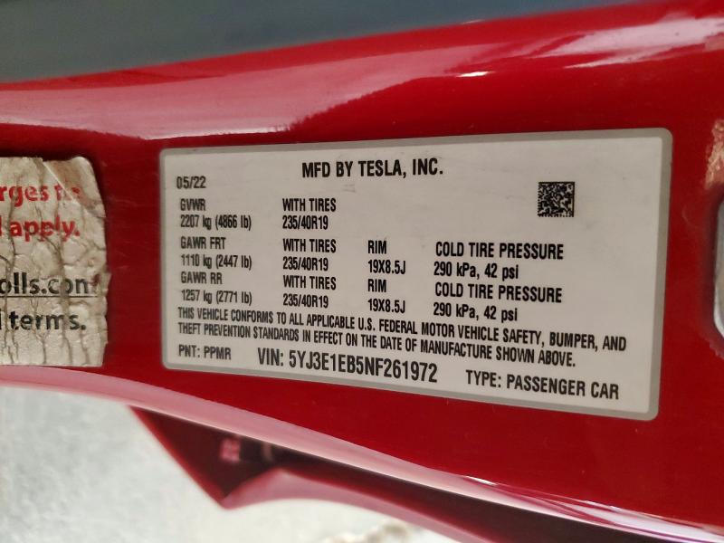 Aukcja sprzedaży 2022 Tesla Model 3, vin: 5YJ3E1EB5NF261972, numer aukcji: 65358536
