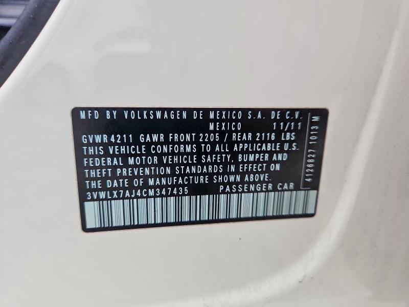 2012 Volkswagen Jetta მანქანა იყიდება აუქციონზე, vin: 3VWLX7AJ4CM347435, აუქციონის ნომერი: 64063896