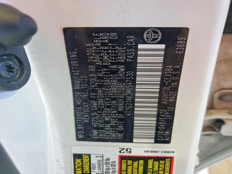 Продажа на аукционе авто 2021 Toyota Camry, vin: 4T1G31AK3MU547530, номер лота: 66346956