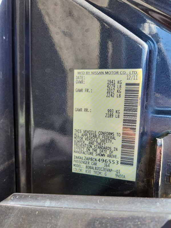 63613136 :رقم المزاد ، 1N4AL2AP8CN496553 vin ، 2012 Nissan Altima مزاد بيع