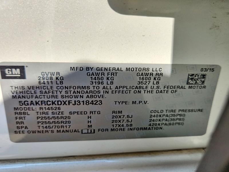 Продаж на аукціоні авто 2015 Buick Enclave, vin: 5GAKRCKDXFJ318423, номер лоту: 63329826