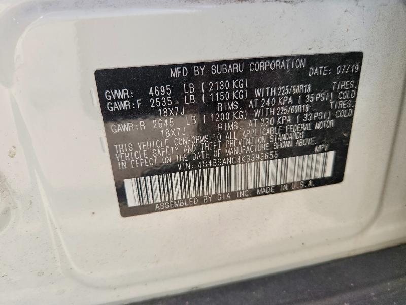 Продажа на аукционе авто 2019 Subaru Outback, vin: 4S4BSANC4K3393655, номер лота: 66243836