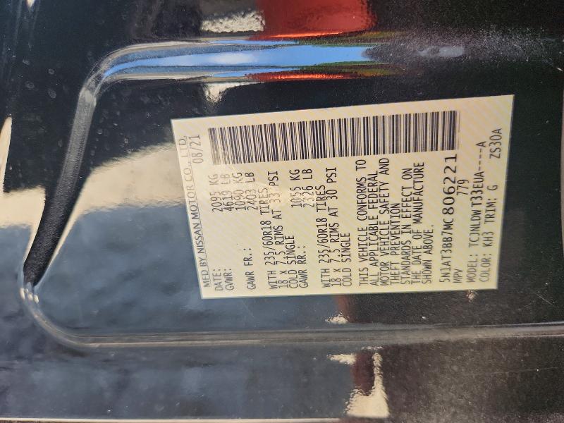 65518616 :رقم المزاد ، 5N1AT3BB7MC806221 vin ، 2021 Nissan Rogue مزاد بيع