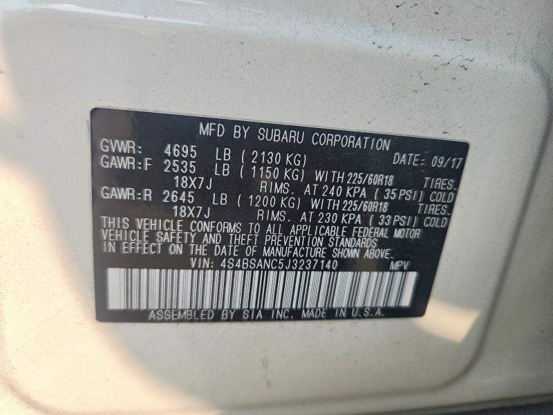 Aukcja sprzedaży 2018 Subaru Outback, vin: 4S4BSANC5J3237140, numer aukcji: 66463756