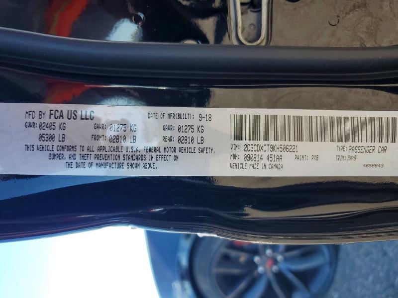 65036586 :رقم المزاد ، 2C3CDXCT9KH506221 vin ، 2019 Dodge Charger مزاد بيع