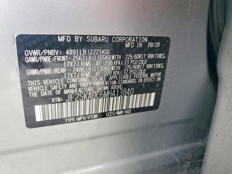 2021 Subaru Forester მანქანა იყიდება აუქციონზე, vin: JF2SKADC6MH413840, აუქციონის ნომერი: 63212286