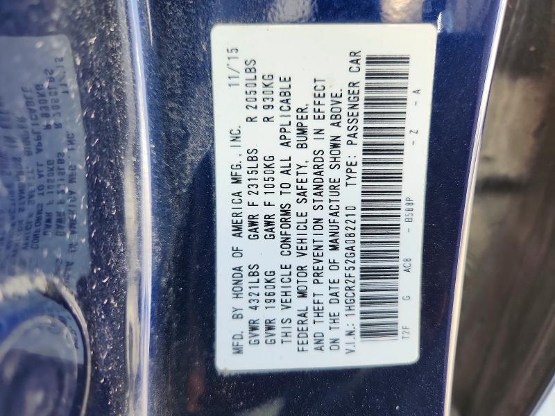 Продаж на аукціоні авто 2016 Honda Accord, vin: 1HGCR2F52GA082210, номер лоту: 63294226