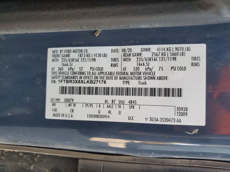 Aukcja sprzedaży 2020 Ford Transit, vin: 1FTBR3X8XLKB27178, numer aukcji: 64186266