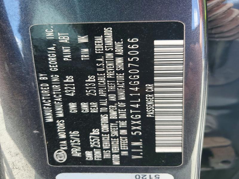 2016 Kia Optima მანქანა იყიდება აუქციონზე, vin: 5XXGT4L14GG075066, აუქციონის ნომერი: 64185236