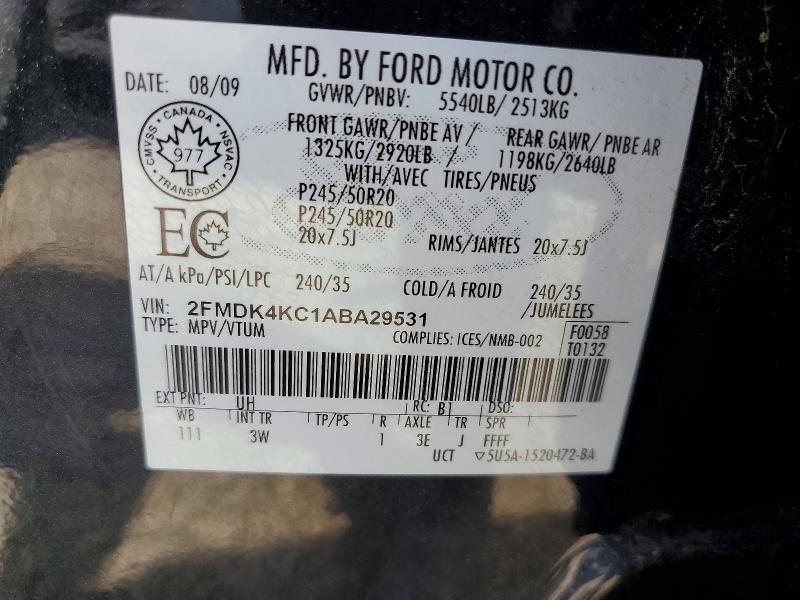 Aukcja sprzedaży 2010 Ford Edge, vin: 2FMDK4KC1ABA29531, numer aukcji: 65595986