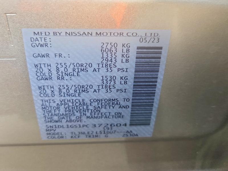 63118296 :رقم المزاد ، 5N1DL1GS1PC372604 vin ، 2023 Infiniti Qx60 مزاد بيع