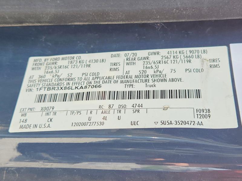 Продаж на аукціоні авто 2020 Ford Transit, vin: 1FTBR3X86LKA87066, номер лоту: 65809286