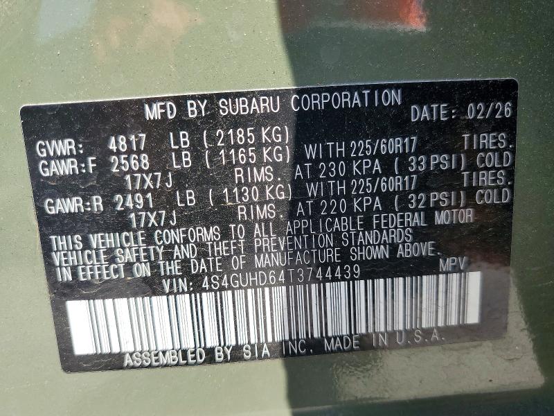 2026 Subaru Crosstrek მანქანა იყიდება აუქციონზე, vin: 4S4GUHD64T3744439, აუქციონის ნომერი: 65279556