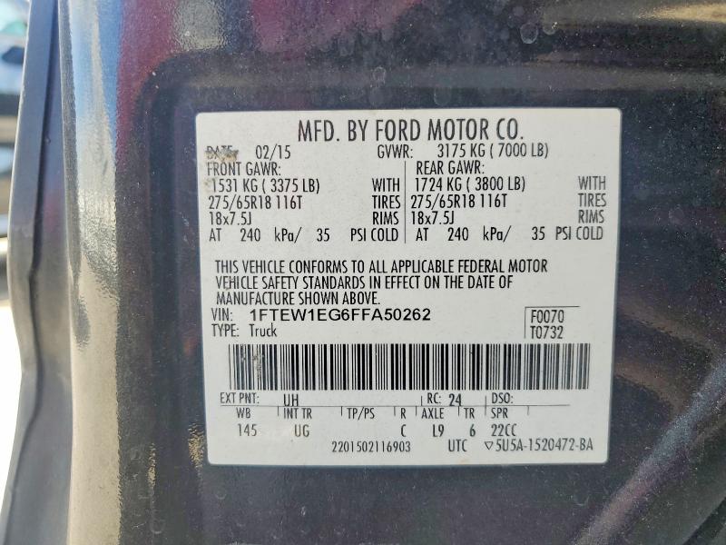 Aukcja sprzedaży 2015 Ford F150, vin: 1FTEW1EG6FFA50262, numer aukcji: 63912296