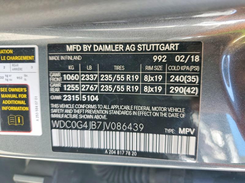 Aukcja sprzedaży 2018 Mercedes-benz Glc, vin: WDC0G4JB7JV086439, numer aukcji: 63163256